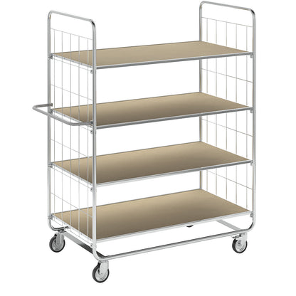 ESD shelf truck, short models, 4 swivel castors, 4 platforms, LxWxH 945 x 470 x 1120 mm, 2 with stop.