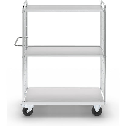 Flexible shelf truck, with 3 shelves, length 1390 mm, swivel castors with stops.