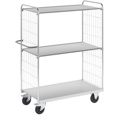 Flexible shelf truck, with 3 shelves, length 1390 mm, swivel castors with stops.