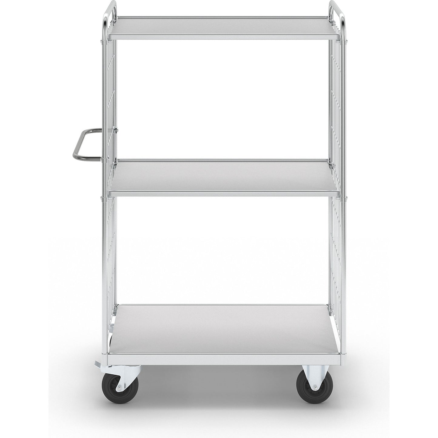 Flexible shelf truck, with 3 shelves, length 1190 mm, swivel castors with stops.