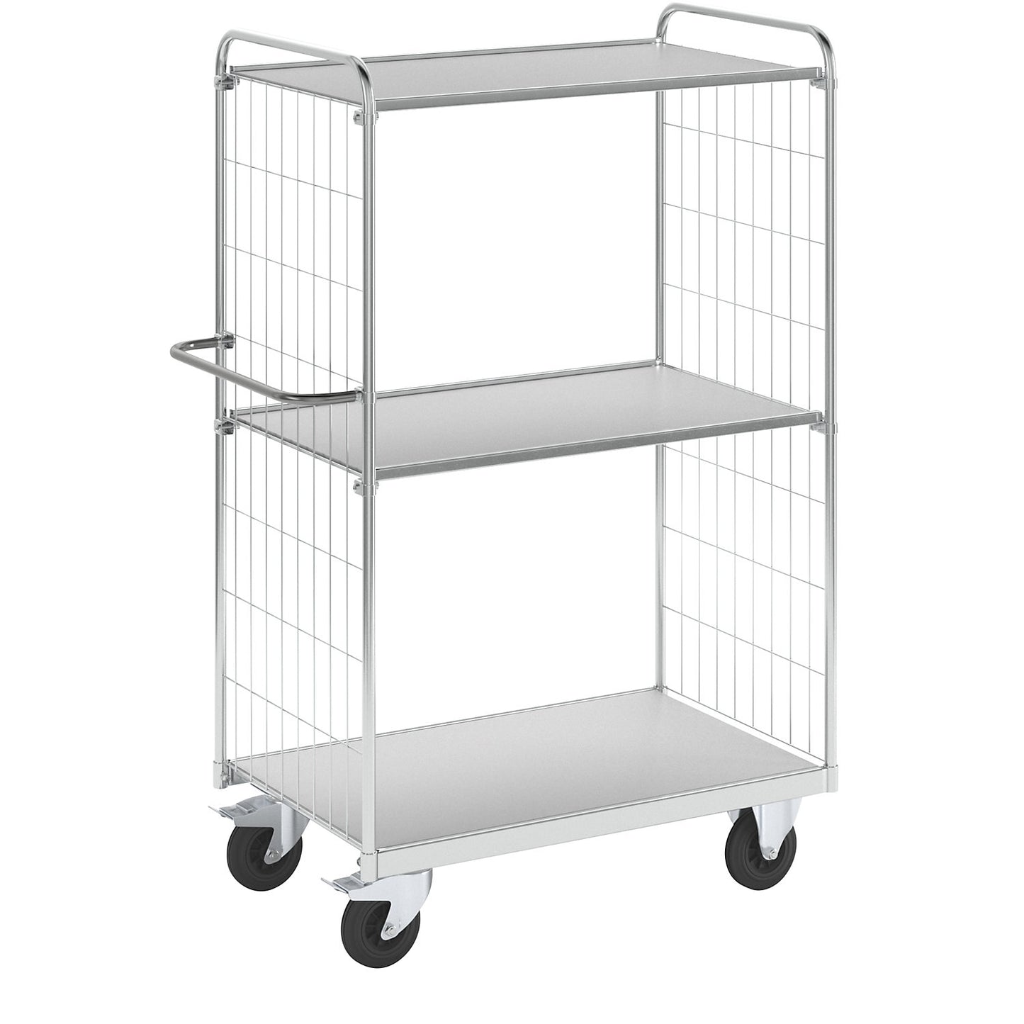 Flexible shelf truck, with 3 shelves, length 1190 mm, swivel castors with stops.