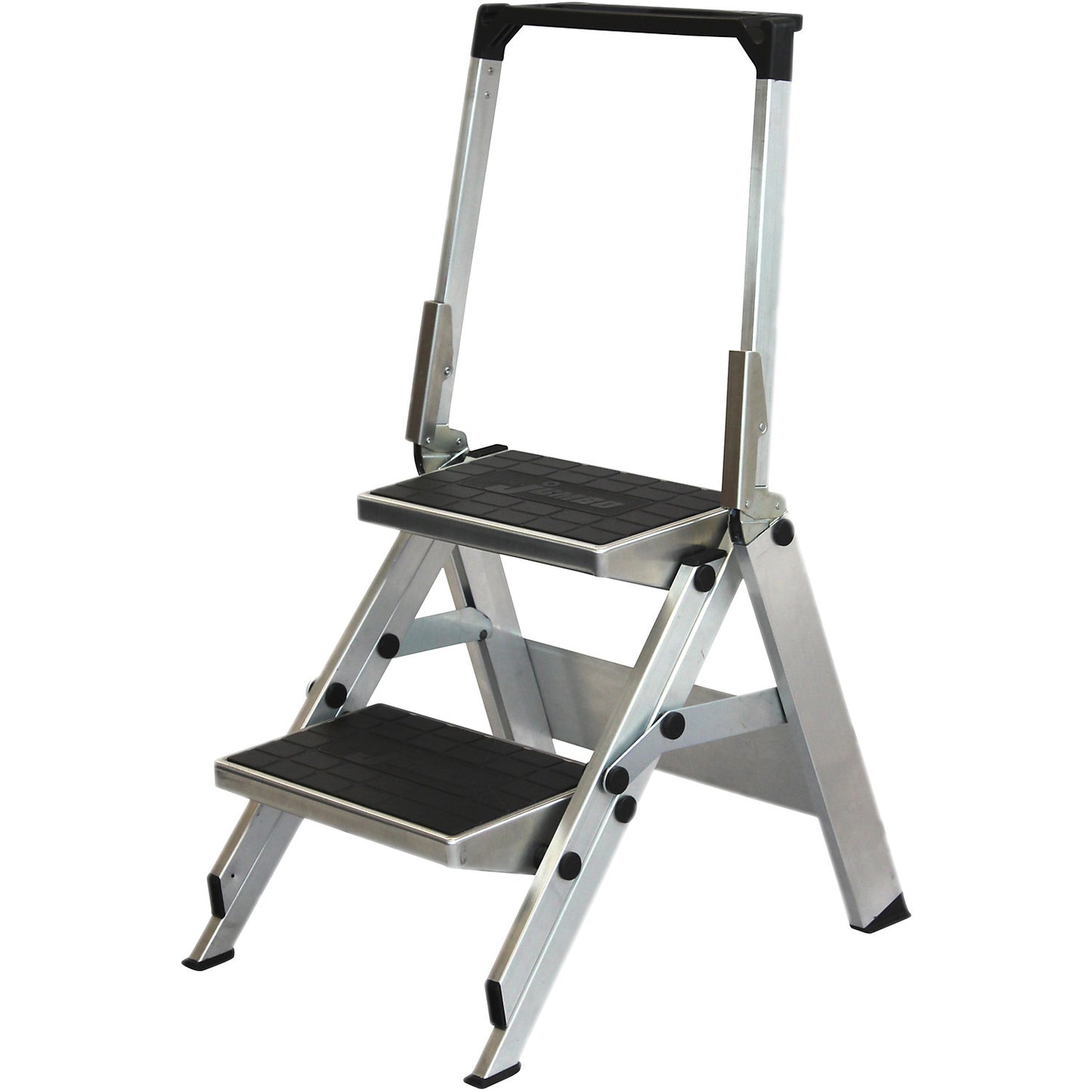 Aluminium folding steps, aluminium steps with PVC coating, with safety rail, 2 steps.