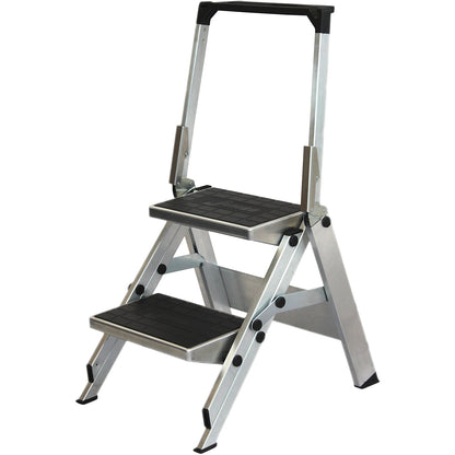 Aluminium folding steps, aluminium steps with PVC coating, with safety rail, 2 steps.