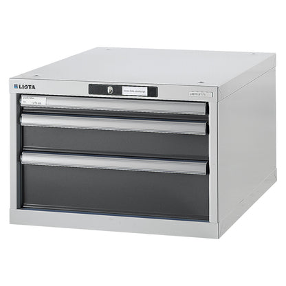 Modular workbench system, drawer unit, height 383 mm, 3 drawers, metallic grey.