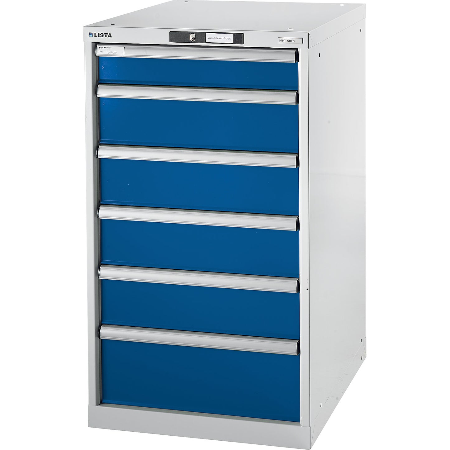 Modular workbench system, drawer unit, height 1000 mm, 6 drawers, gentian blue.