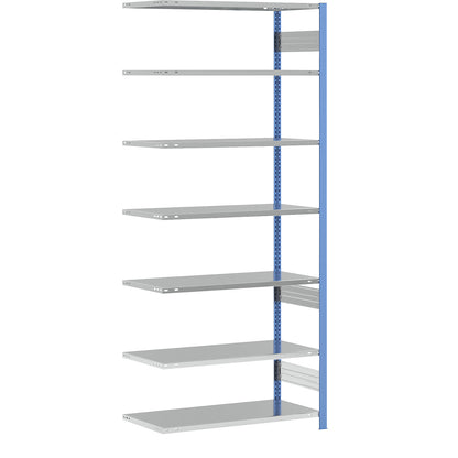 Boltless shelving unit, light duty, single-sided, HxWxD 3000 x 1300 x 600 mm, blue/zinc plated, extension shelf unit.