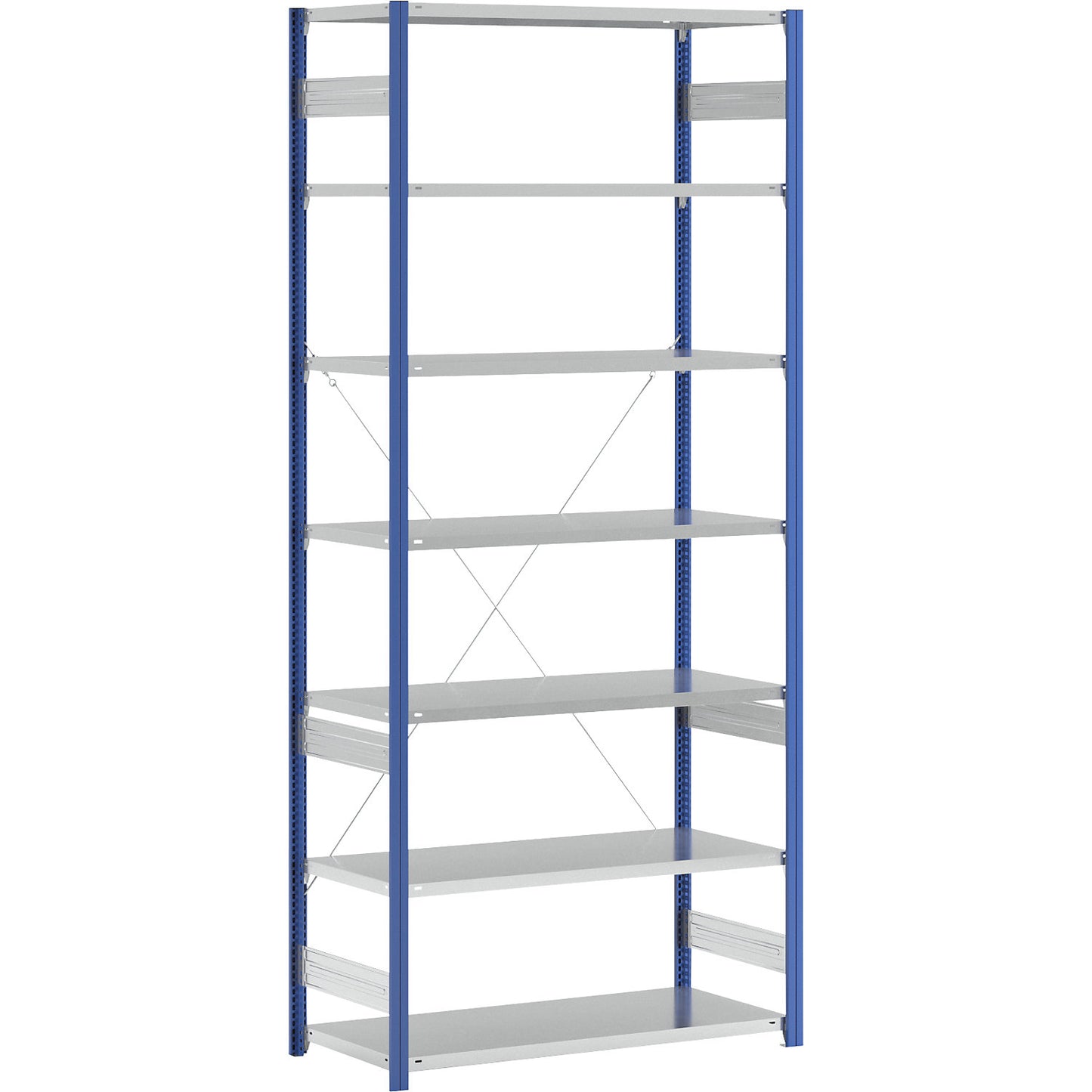 Boltless shelving unit, light duty, single-sided, HxWxD 3000 x 1300 x 600 mm, blue/grey, standard shelf unit.