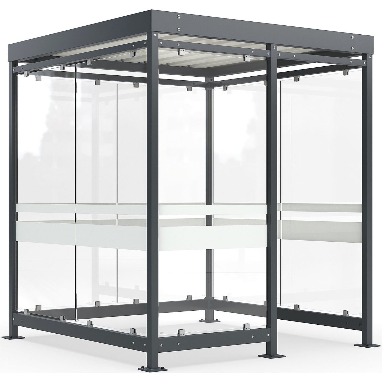 Canopy Köln with steel roof, 7 glass units, open to the right, complete kit, charcoal RAL 7016.