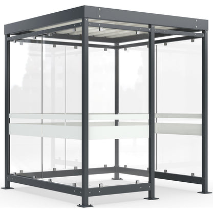 Canopy Köln with steel roof, 7 glass units, open to the right, complete kit, charcoal RAL 7016.