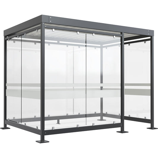 Canopy Köln with steel roof, 9 glass units, open to the right, complete kit, charcoal RAL 7016.