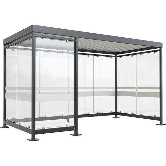 Canopy Köln with steel roof, 9 glass units, 3/4 open, complete kit, charcoal RAL 7016.