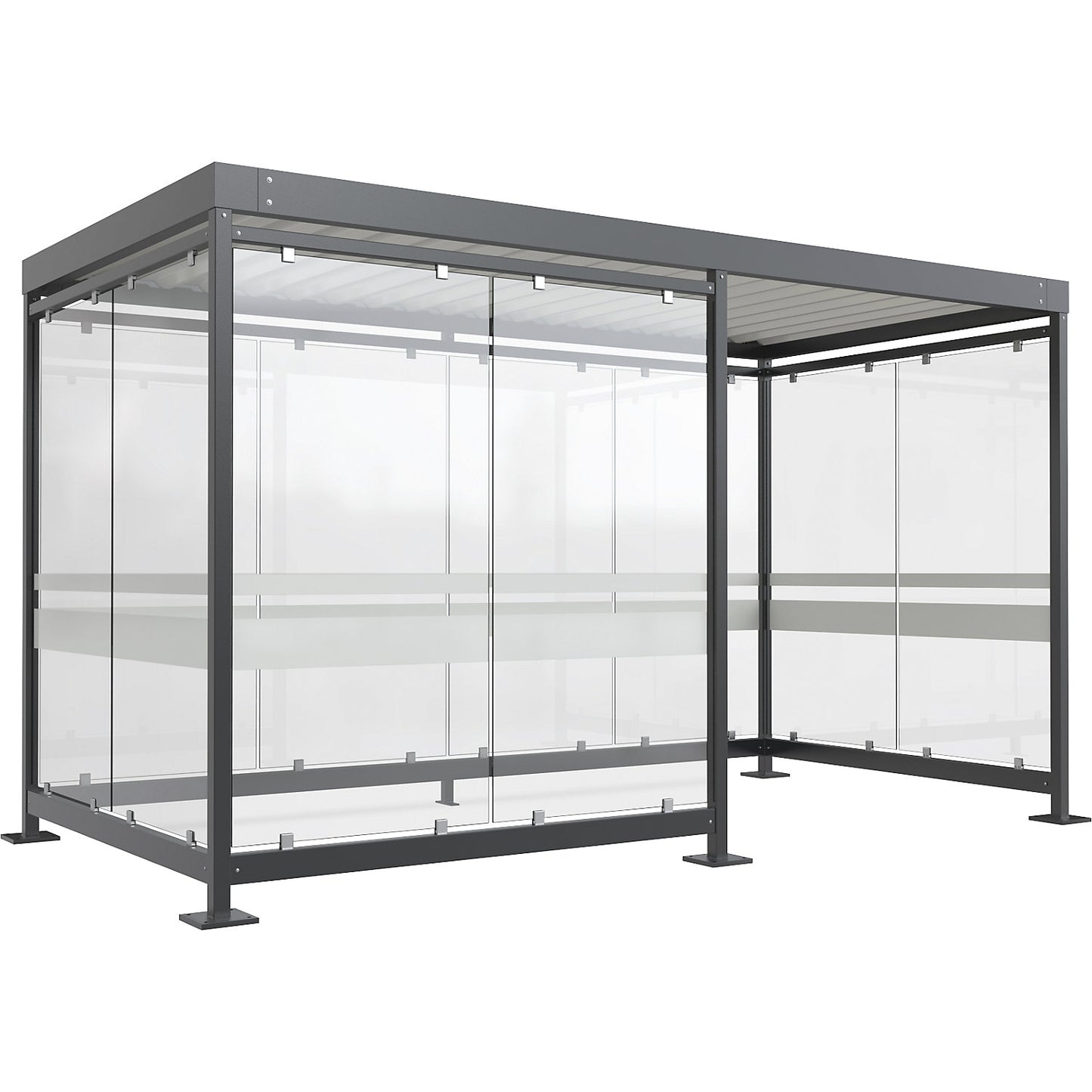 Canopy Köln with steel roof, 10 glass units, 1/2 open, complete kit, charcoal RAL 7016.