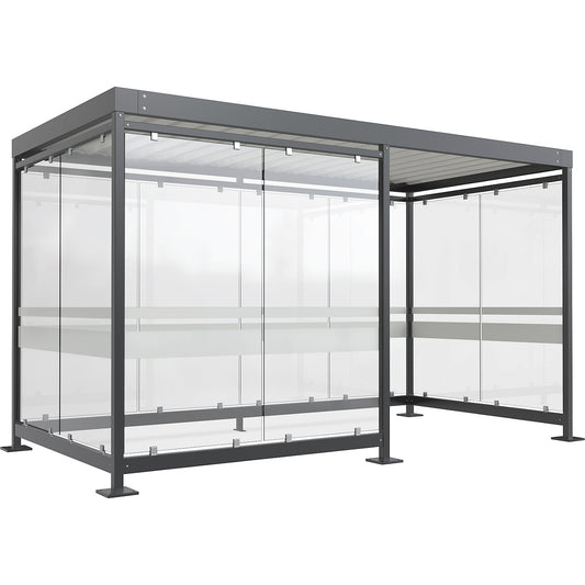Canopy Köln with steel roof, 10 glass units, 1/2 open, complete kit, charcoal RAL 7016.