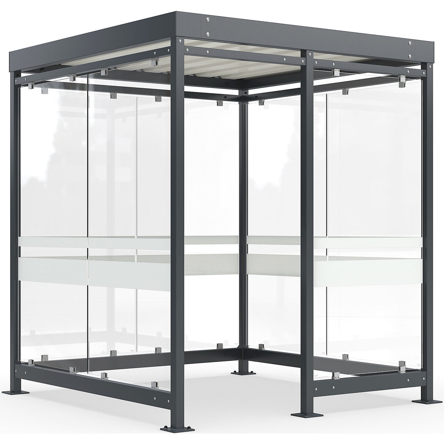 Canopy Köln with steel roof, 7 glass units, open to the left, complete kit, charcoal RAL 7016.