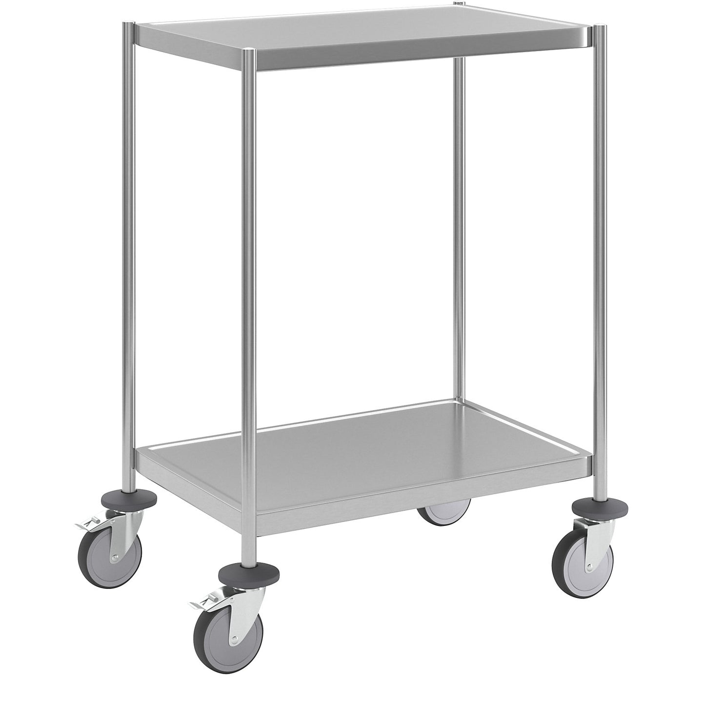 Stainless steel shelf truck, welded, LxWxH 650 x 440 x 900 mm, 2 shelves.