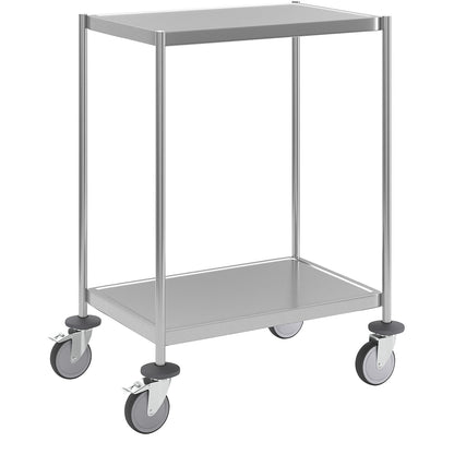 Stainless steel shelf truck, welded, LxWxH 650 x 440 x 900 mm, 2 shelves.