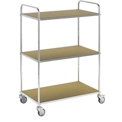 ESD shelf truck, 4 swivel castors, 3 platforms, LxWxH 980 x 585 x 1445 mm, 2 with stop.