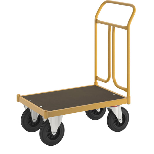 KM144 platform truck, LxWxH 836 x 500 x 1020 mm, 2 swivel castors and 2 fixed castors.