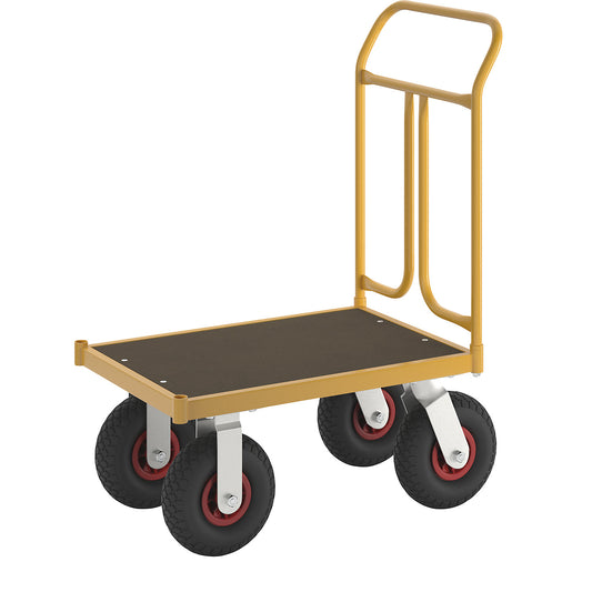 KM144 platform truck, LxWxH 836 x 500 x 1090 mm, 2 swivel castors and 2 fixed castors.