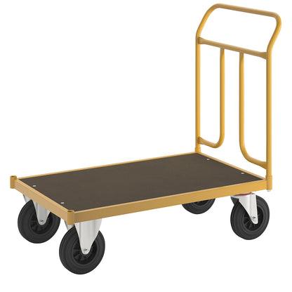 KM144 platform truck, LxWxH 1086 x 600 x 1020 mm, 2 swivel castors and 2 fixed castors.