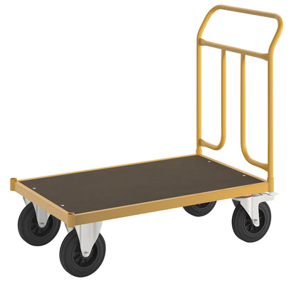 KM144 platform truck, LxWxH 1086 x 600 x 1020 mm, 2 swivel castors with stops, 2 fixed castors.