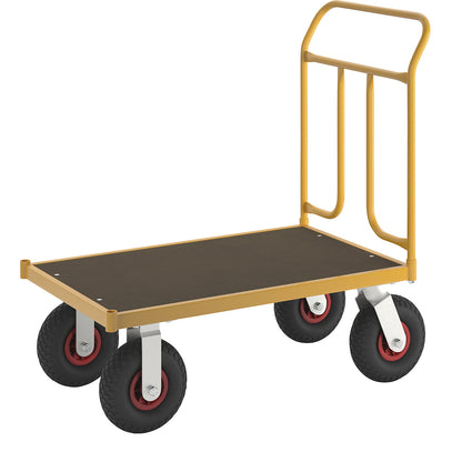 KM144 platform truck, LxWxH 1086 x 600 x 1090 mm, 2 swivel castors and 2 fixed castors.