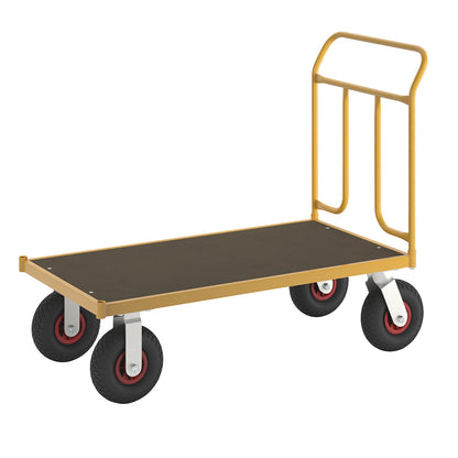 KM144 platform truck, LxWxH 1336 x 650 x 1090 mm, 2 swivel castors and 2 fixed castors.