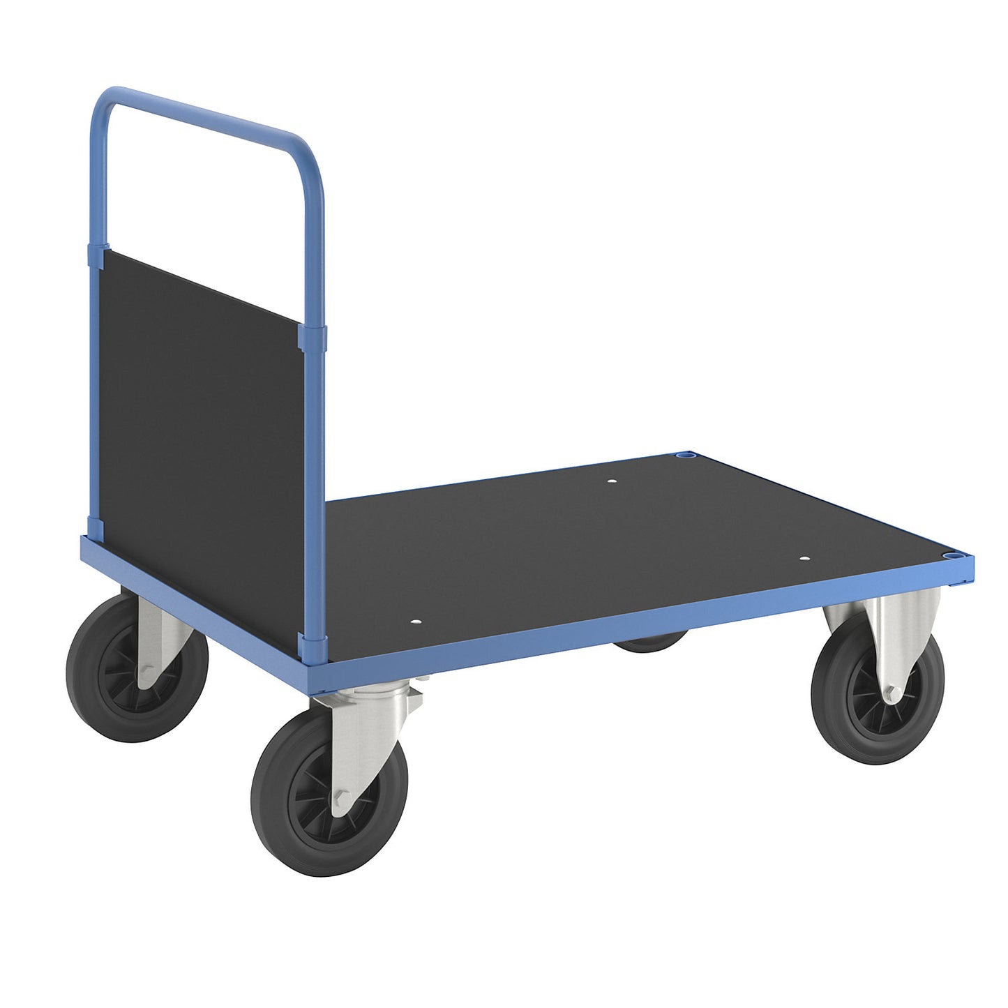 KM33 platform truck, 1 end panel, LxW 1000 x 700 mm, 2 swivel castors and 2 fixed castors.