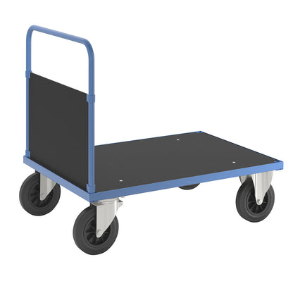 KM33 platform truck, 1 end panel, LxW 1000 x 700 mm, 2 swivel castors and 2 fixed castors.