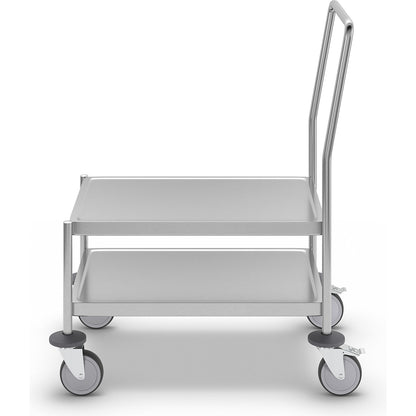 Stainless steel platform truck, 2 shelves, max. load 200 kg.