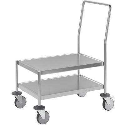 Stainless steel platform truck, 2 shelves, max. load 200 kg.