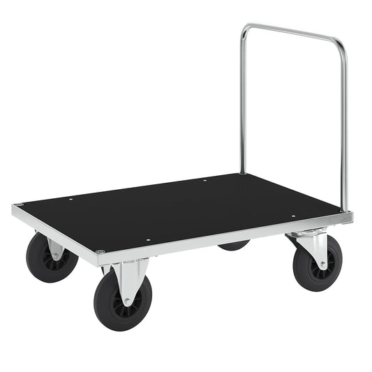 Zinc plated platform truck, 1 push handle, LxW 1000 x 700 mm, 2 swivel castors and 2 fixed castors.