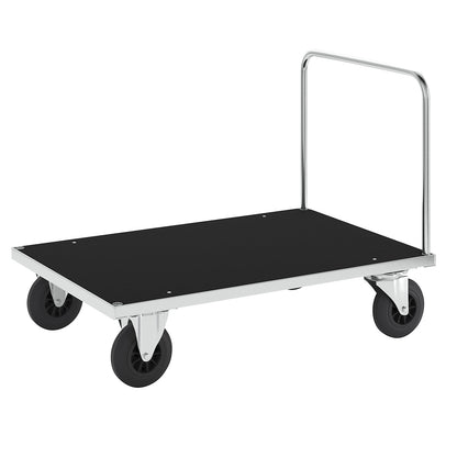 Zinc plated platform truck, 1 push handle, LxW 1200 x 800 mm, 2 swivel castors and 2 fixed castors.