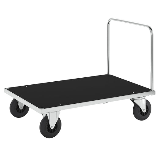 Zinc plated platform truck, 1 push handle, LxW 1200 x 800 mm, 2 swivel castors and 2 fixed castors.