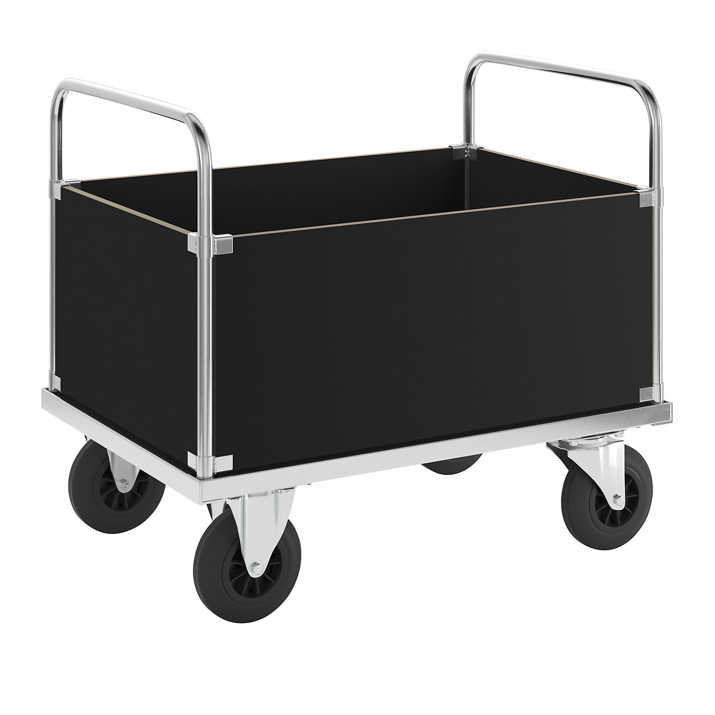 Zinc plated platform truck, high box truck, LxW 1000 x 700 mm, 2 swivel castors and 2 fixed castors.