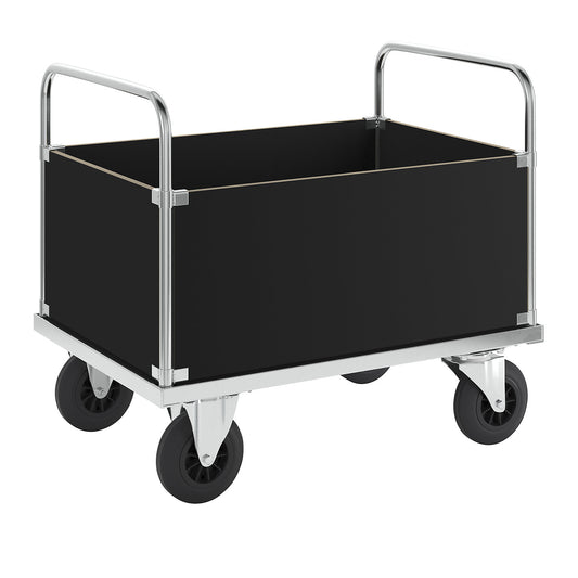Zinc plated platform truck, high box truck, LxW 1000 x 700 mm, 2 swivel castors and 2 fixed castors.