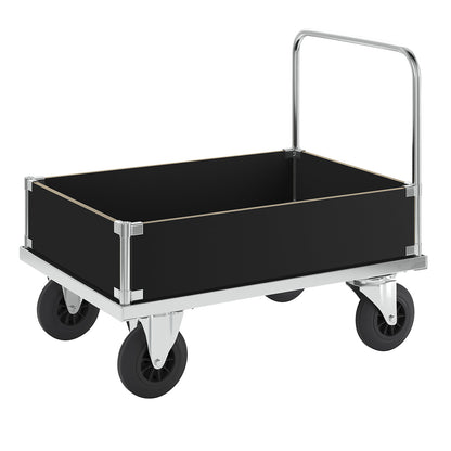 Zinc plated platform truck, low box truck, LxW 1000 x 700 mm, 2 swivel castors and 2 fixed castors.