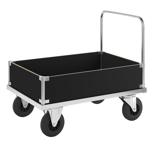 Zinc plated platform truck, low box truck, LxW 1000 x 700 mm, 2 swivel castors and 2 fixed castors.