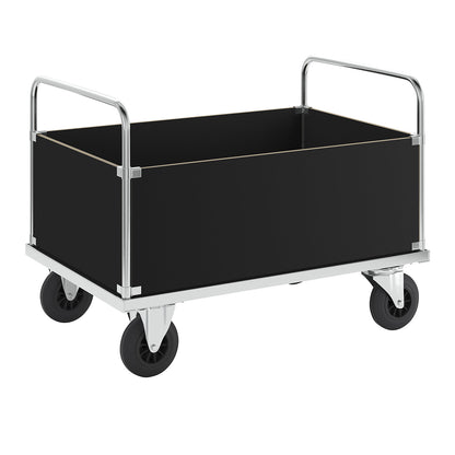 Zinc plated platform truck, high box truck, LxW 1200 x 800 mm, 2 swivel castors and 2 fixed castors.