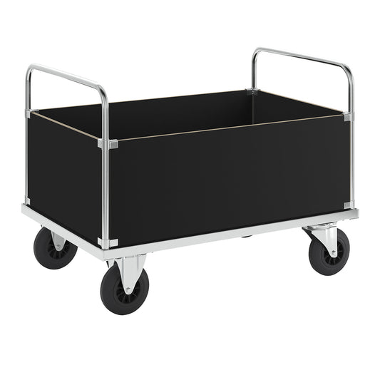 Zinc plated platform truck, high box truck, LxW 1200 x 800 mm, 2 swivel castors and 2 fixed castors.