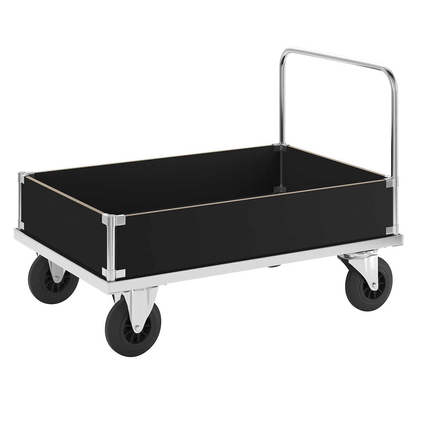 Zinc plated platform truck, low box truck, LxW 1200 x 800 mm, 2 swivel castors and 2 fixed castors.