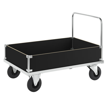 Zinc plated platform truck, low box truck, LxW 1200 x 800 mm, 2 swivel castors and 2 fixed castors.