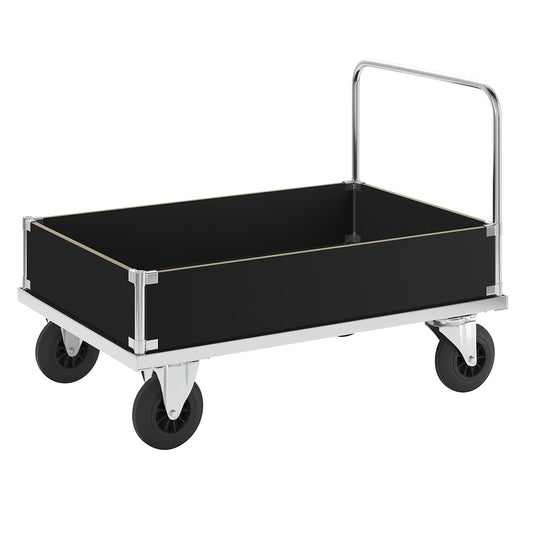 Zinc plated platform truck, low box truck, LxW 1200 x 800 mm, 2 swivel castors and 2 fixed castors.