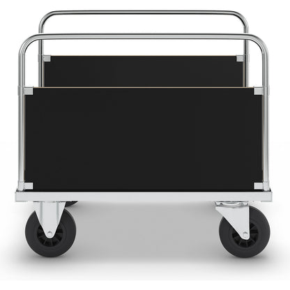 Zinc plated platform truck, 2 side panels, LxW 1000 x 700 mm, 2 swivel castors and 2 fixed castors.