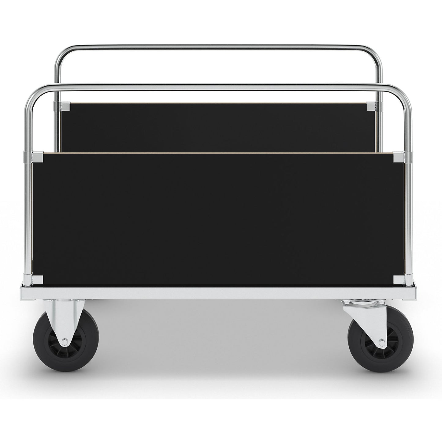 Zinc plated platform truck, 2 side panels, LxW 1200 x 800 mm, 2 swivel castors and 2 fixed castors.