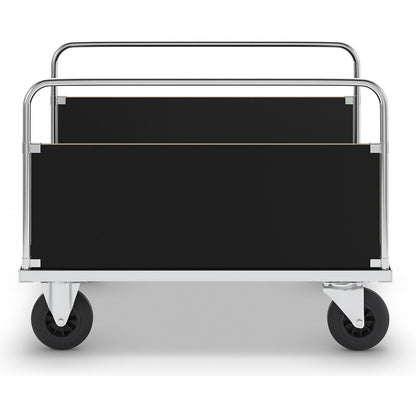 Zinc plated platform truck, 2 side panels, LxW 1200 x 800 mm, 2 swivel castors and 2 fixed castors.