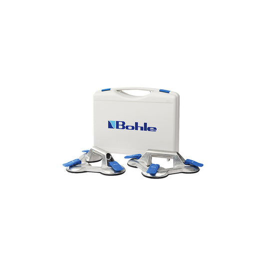 VERIBOR® BLUE LINE suction lifter, pack of 2, 3 head aluminium body with longitudinal handle, max. load 100 kg, disc Ø 120 mm.