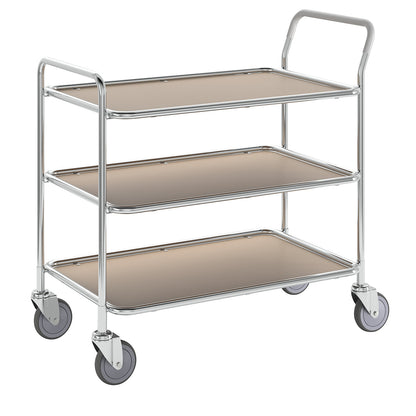 Table trolley, 3 shelves, LxWxH 1020 x 555 x 965 mm, zinc plated / beech finish.