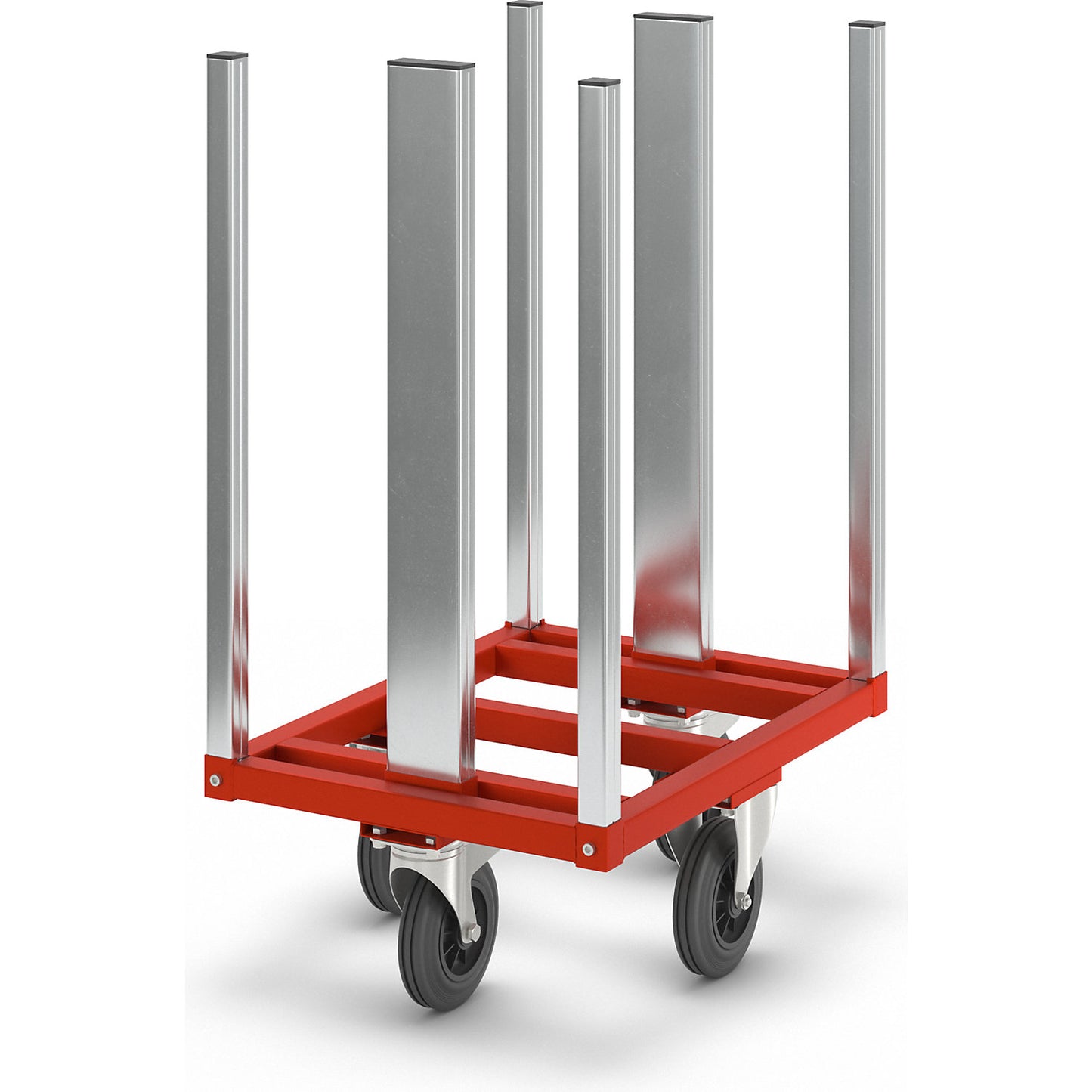 Dolly for KM224 pallet frame, LxWxH 800 x 600 x 1215 mm, 2 swivel castors and 2 fixed castors.
