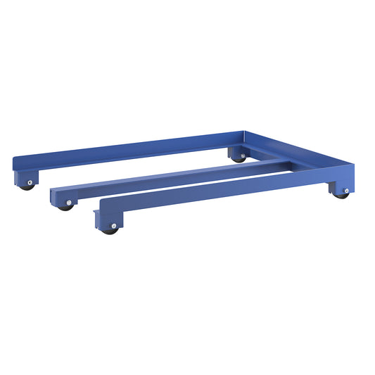 KM223 E-shaped pallet dolly, LxWxH 1200 x 870 x 150 mm, max. load 1000 kg.
